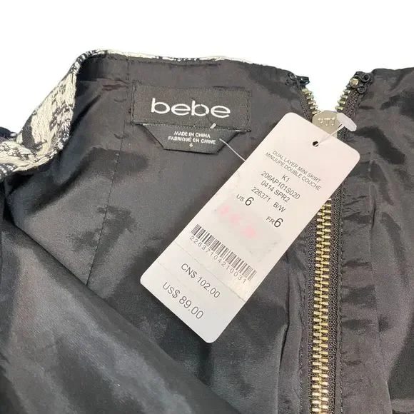 NWT Bebe Black White Dual Layer Mini Skirt